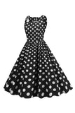 Robe Noire Polka Dots Vintage années 50