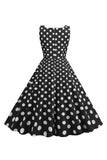 Robe Noire Polka Dots Vintage années 50