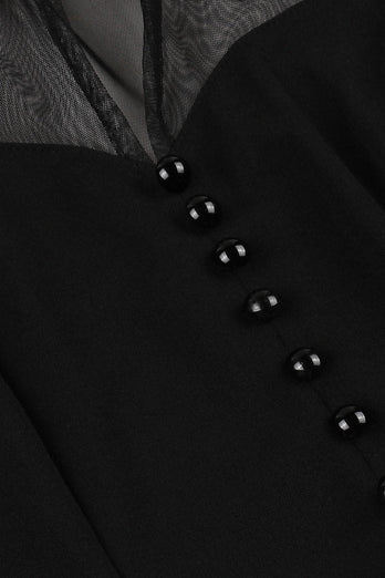 Noir A Line Robe vintage des années 50 avec boutons