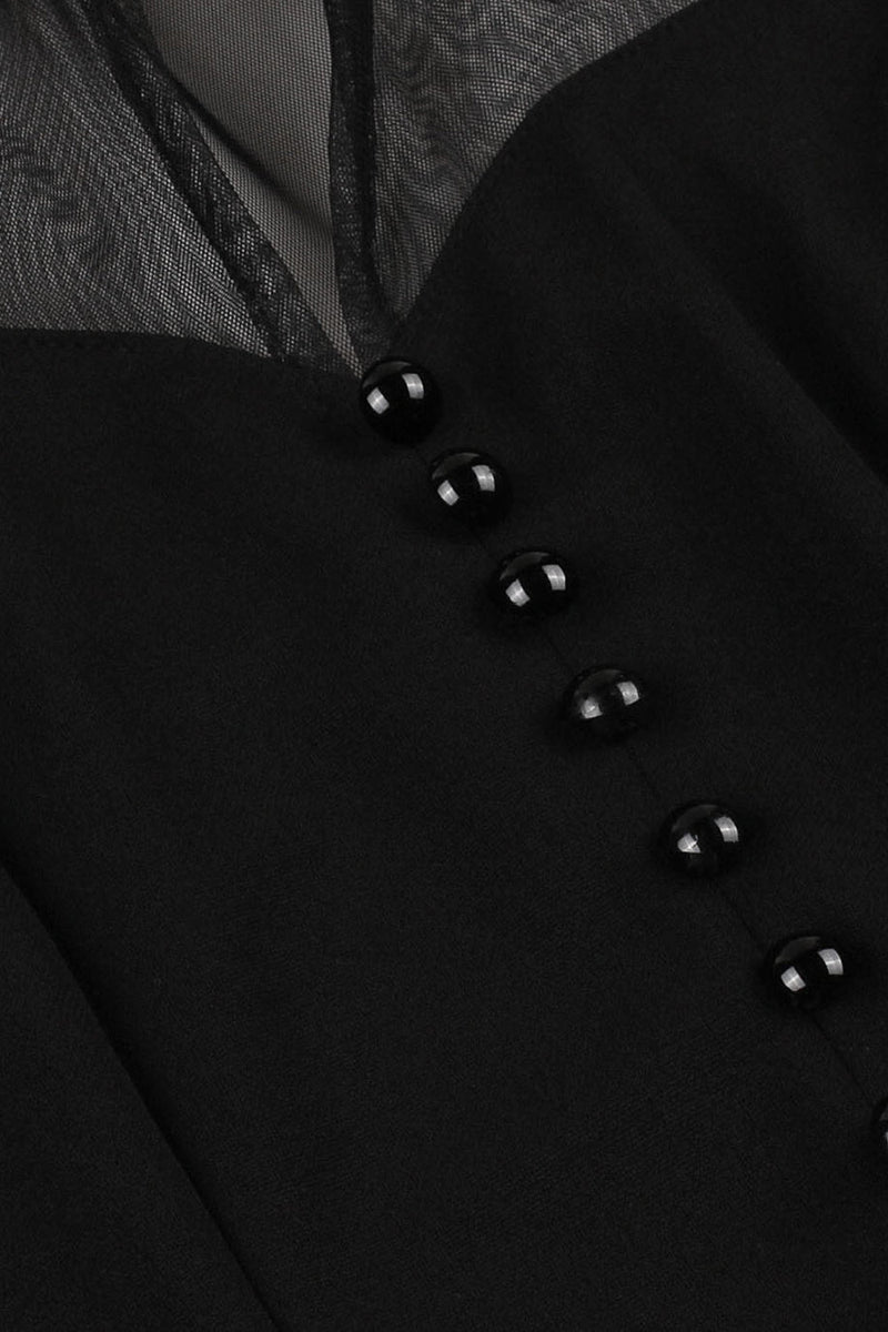 Charger l&#39;image dans la galerie, Noir A Line Robe vintage des années 50 avec boutons