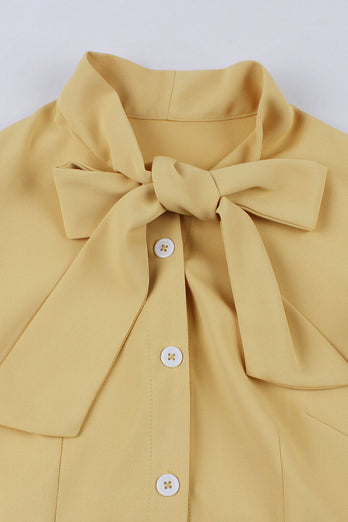 Robe jaune Solid Swing des années 50 avec nœud