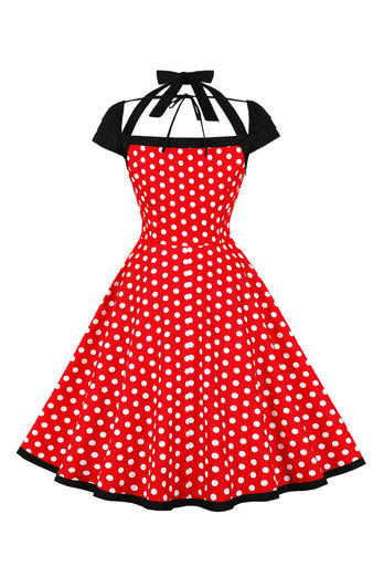 Robe Balançoire dos nu à pois rouges des années 50