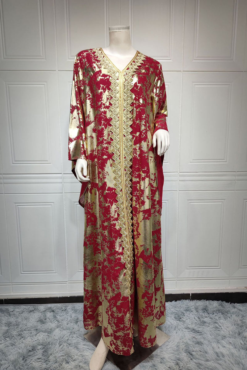 Charger l&#39;image dans la galerie, Robe Longue Marocaine Marocaine Florale Rouge