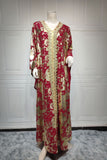 Robe Longue Marocaine Marocaine Florale Rouge