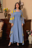 Bleu Abaya 2 pièces Set Robe de prière élégante