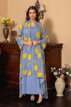 Bleu Abaya 2 pièces Set Robe de prière élégante