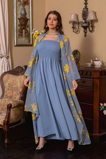 Bleu Abaya 2 pièces Set Robe de prière élégante