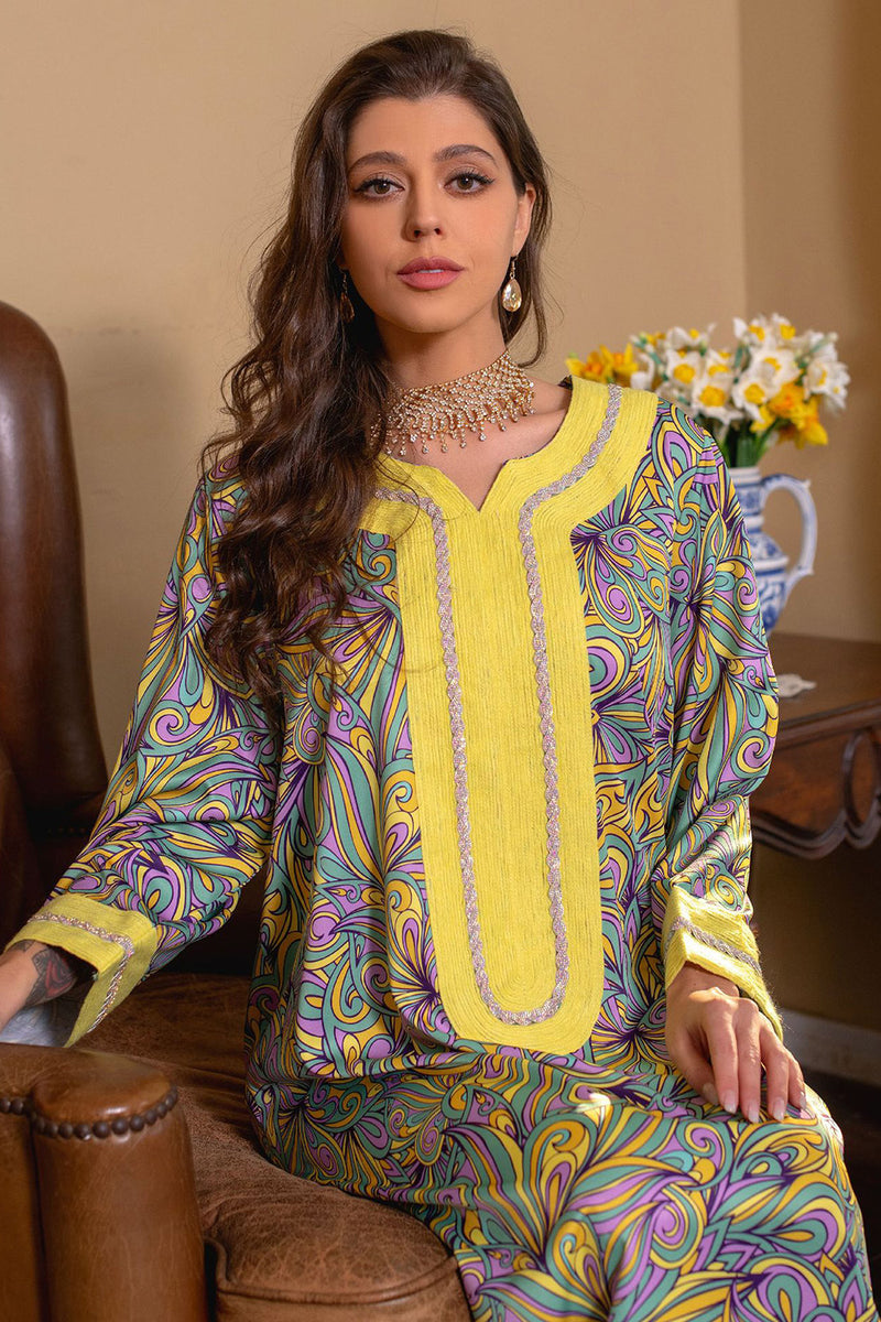 Charger l&#39;image dans la galerie, Robe marocaine marocaine à manches longues imprimée Abaya Muslim