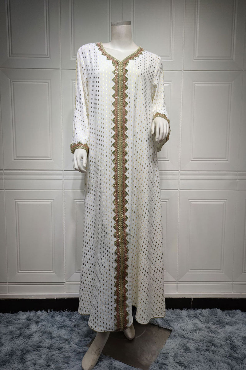 Charger l&#39;image dans la galerie, Robe blanche à pois Abaya du Moyen-Orient