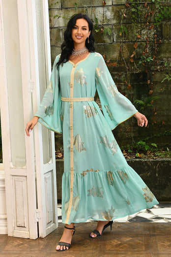 Robe Abaya imprimée bleu mousseline de style du Moyen-Orient