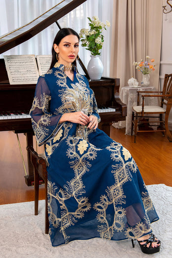 Élégante robe Abaya caftan brodée à manches longues