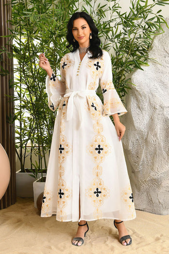 Élégante robe Abaya caftan brodée à manches longues