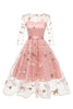 Charger l&#39;image dans la galerie, Une ligne Robe à col carré rose des années 50 avec demi-manches