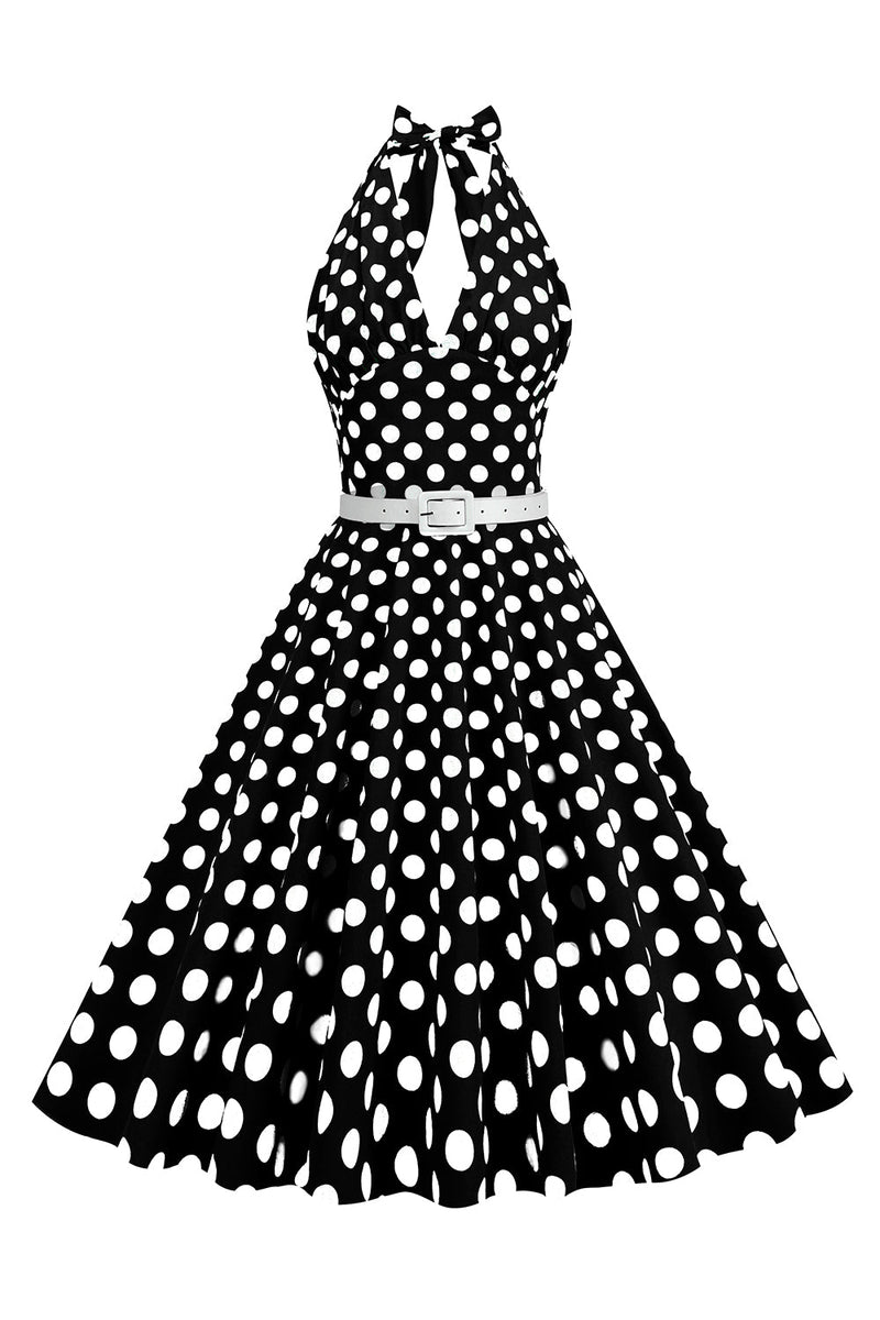 Charger l&#39;image dans la galerie, Hepburn Style Halter Neck Polka Dots Red 1950s Robe
