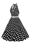 Hepburn Style Halter Neck Polka Dots Red 1950s Robe