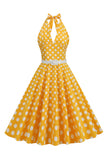 Hepburn Style Halter Neck Polka Dots Red 1950s Robe