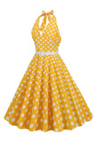 Hepburn Style Halter Neck Polka Dots Red 1950s Robe