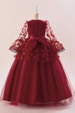 Robe de soirée fille en tulle rose avec appliques