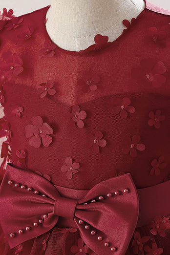 Robe de soirée fille en tulle rose avec appliques