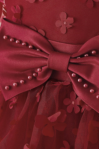 Robe de soirée fille en tulle rose avec appliques