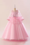 Robe de soirée fille en tulle rose avec appliques