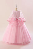 Robe de soirée fille en tulle rose avec appliques