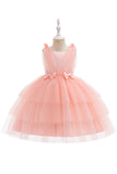 Robe de soirée de fille en tulle bleu avec nœuds