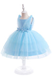 Robe de soirée de fille en tulle bleu avec nœuds