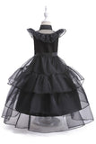 Tulle noir Une robe fille de ligne avec ceinture