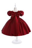 Robe de fille en satin bordeaux avec nœud