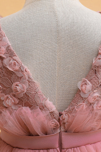 Tulle A Line Champagne Robe Fille avec Nœud