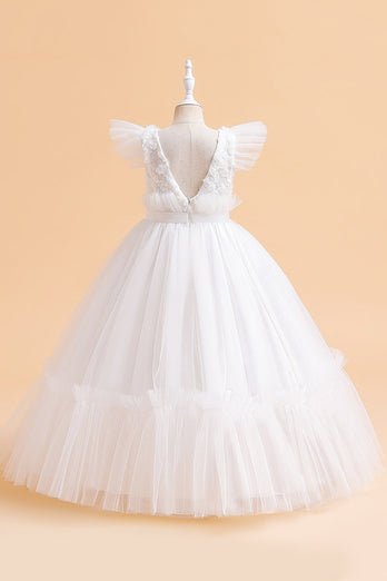 Tulle A Line Champagne Robe Fille avec Nœud