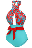 Halter Neck One Piece Taille Haute Maillot de bain vert