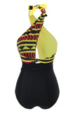 Halter Neck One Piece Taille Haute Maillot de bain vert