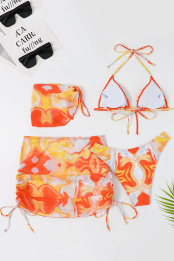 Halter Neck Orange Bikini imprimé