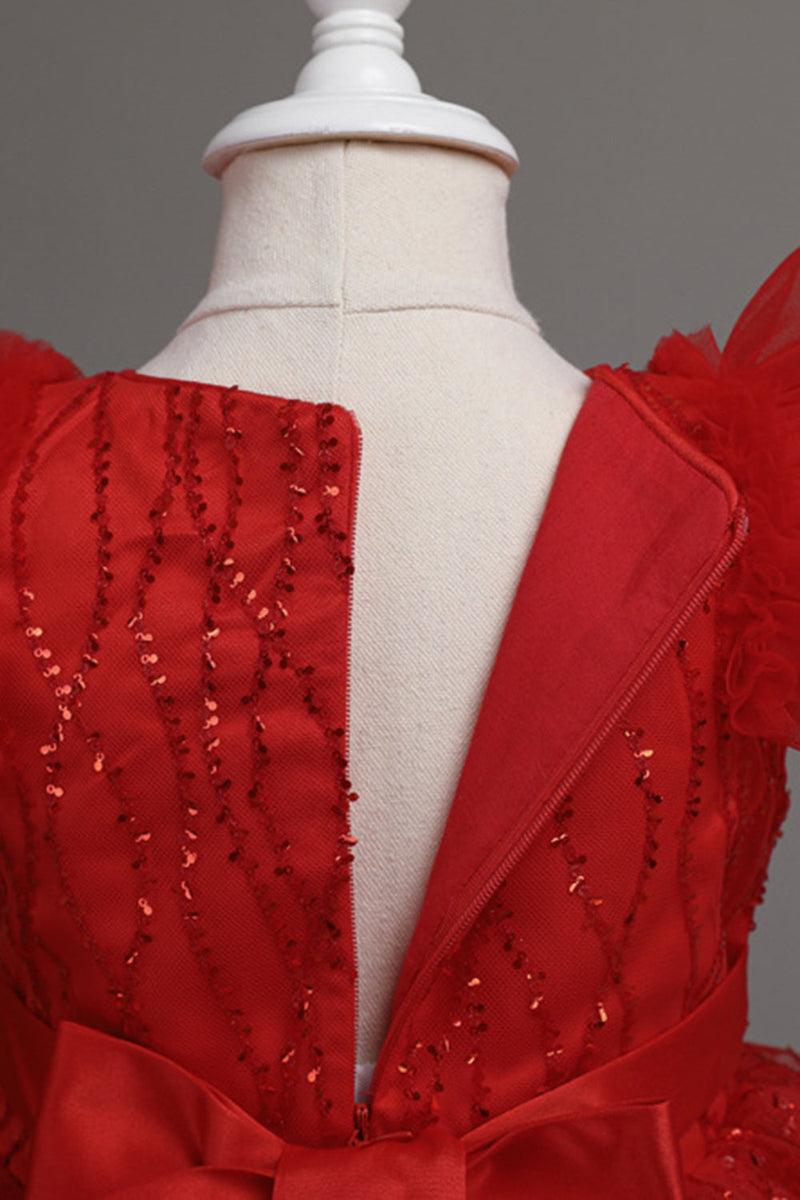 Charger l&#39;image dans la galerie, Une ligne Jewel Col Robe Red Girl avec nœud papillon
