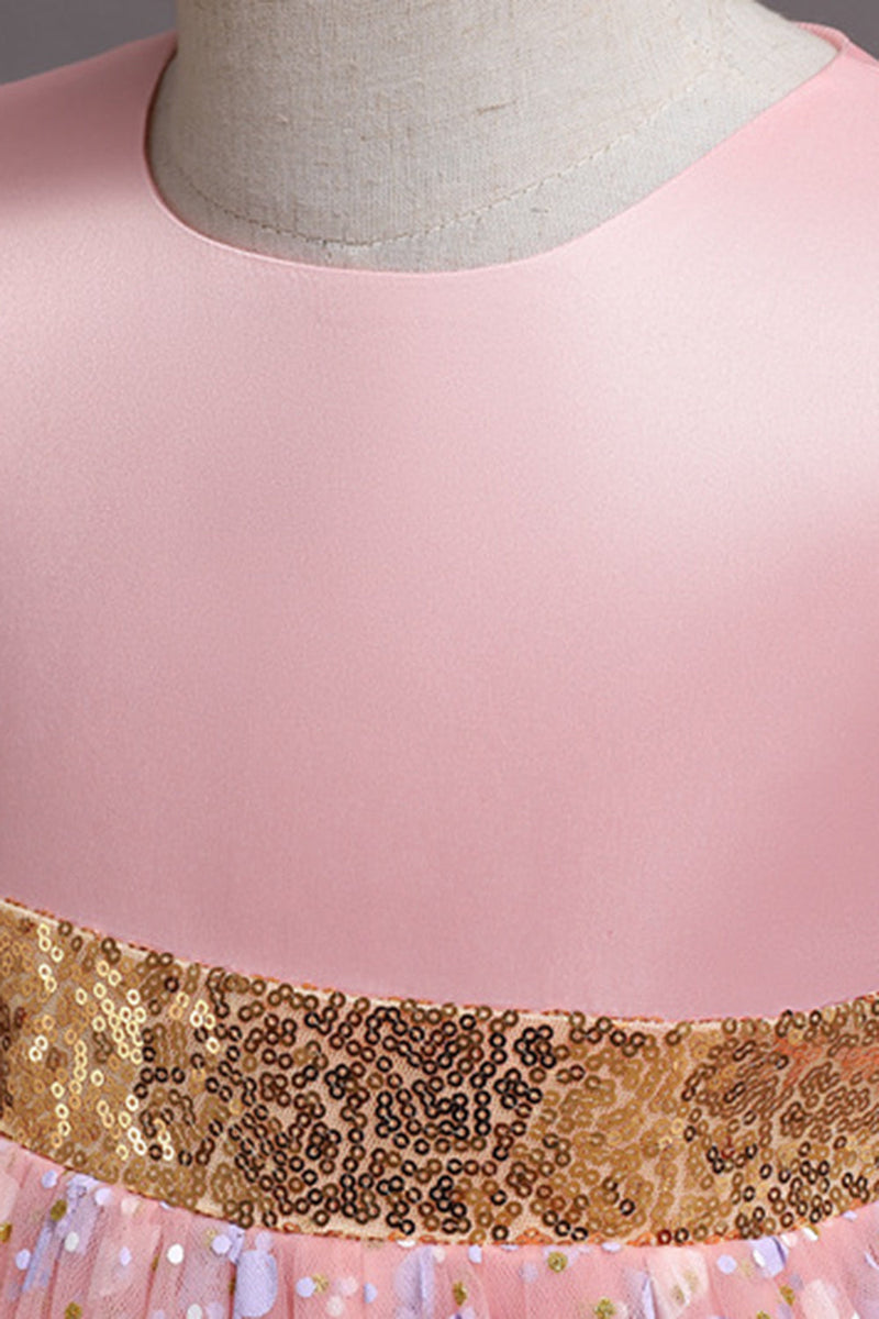 Charger l&#39;image dans la galerie, Une ligne Robe de soirée fille rose à col bijou avec Appliques