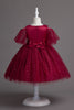 Charger l&#39;image dans la galerie, Une ligne de l’épaule Burgundy Tulle Girl Dress