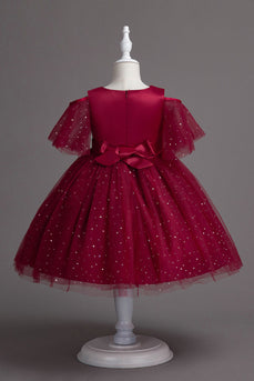 Une ligne de l’épaule Burgundy Tulle Girl Dress
