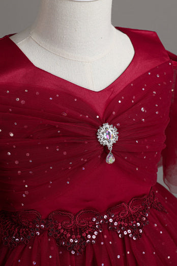 Une ligne de l’épaule Burgundy Tulle Girl Dress
