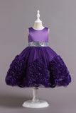 Fuchsia A Line Sequin Flower Girls' Party Dress avec nœud