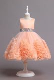 Fuchsia A Line Sequin Flower Girls' Party Dress avec nœud