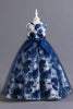 Charger l&#39;image dans la galerie, Robe longue de fille en tulle de fleur bleue avec volants