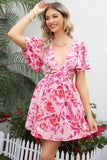 Fuchsia Floral Découpe Mini Robe Boho