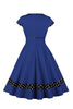 Charger l&#39;image dans la galerie, Bleu foncé V Col Polka Dots Swing 1950s Robe