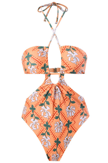 Halter Neck Keyhole One Piece Bikini avec jupe de plage