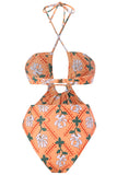 Halter Neck Keyhole One Piece Bikini avec jupe de plage