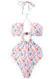 Halter Neck Keyhole One Piece Bikini avec jupe de plage