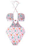 Halter Neck Keyhole One Piece Bikini avec jupe de plage