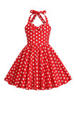 Licou Robe rouge vintage à pois pour filles avec arc